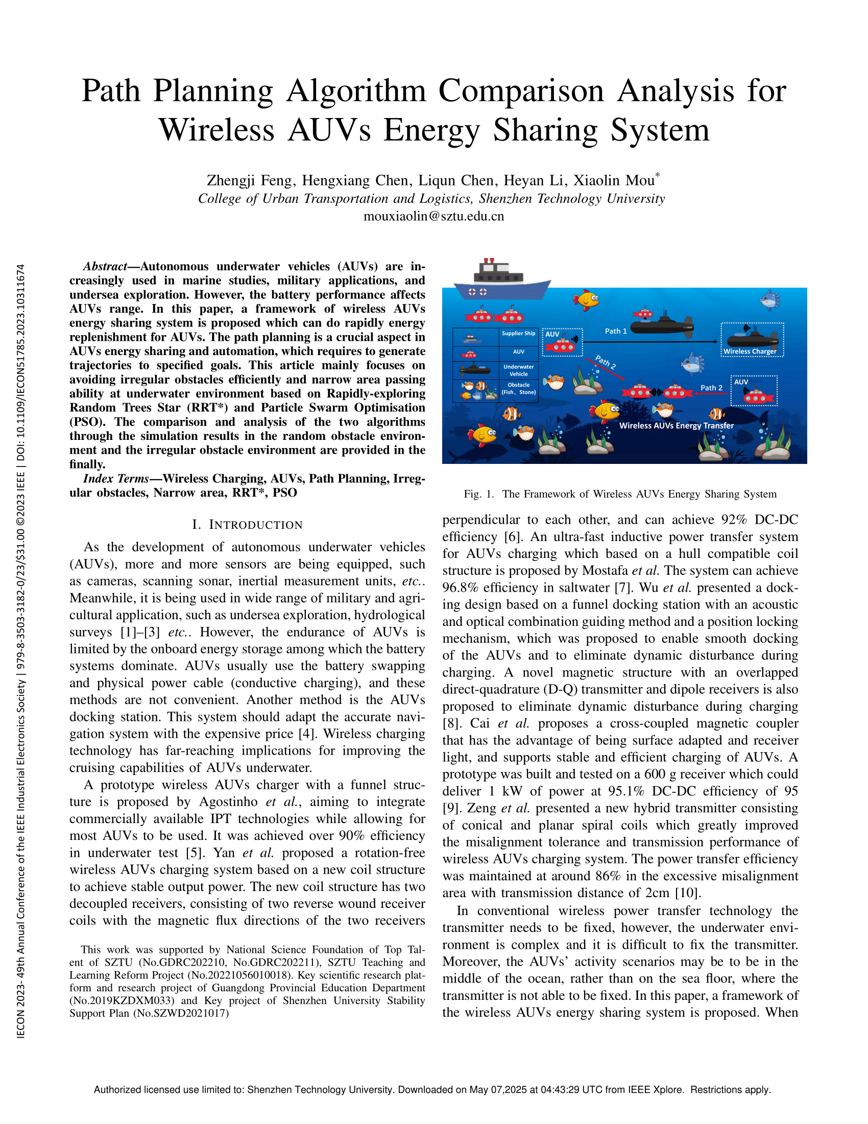 Path Planning Algorithm Comparison Analysis for Wireless AUVs Energy Sharing System